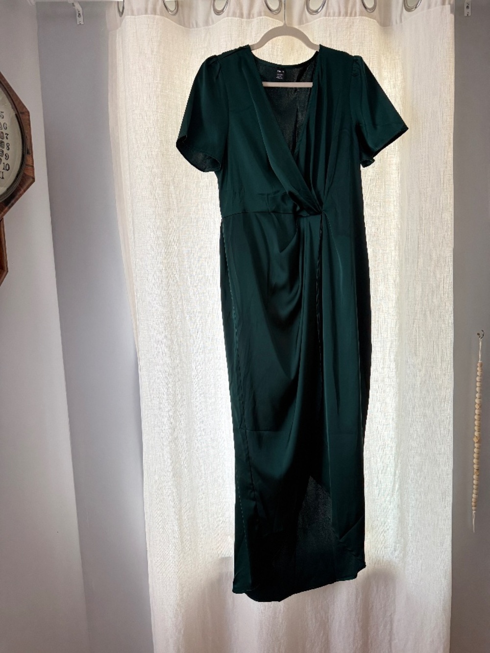 Shein Faux Wrap Dress in Dark Emerald Green
